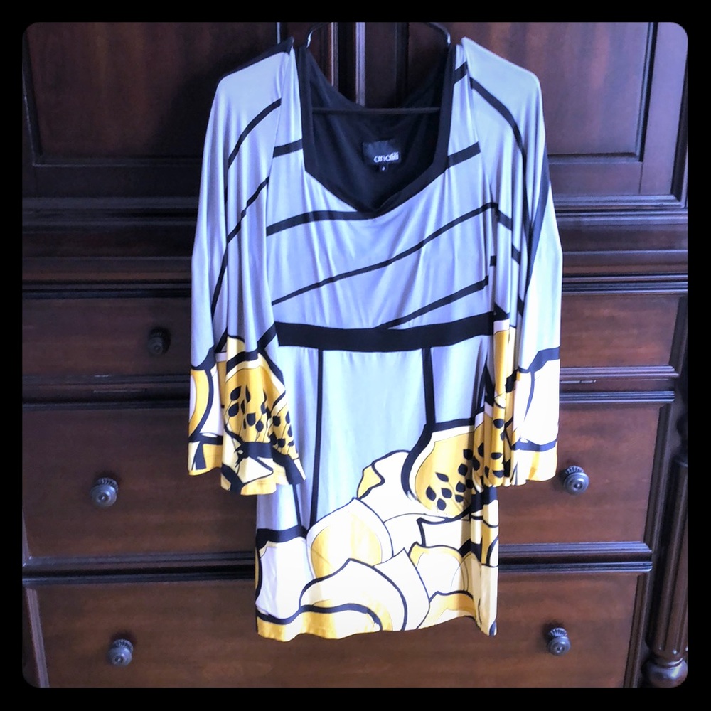 Analili dress, fitted with bell sleeve.